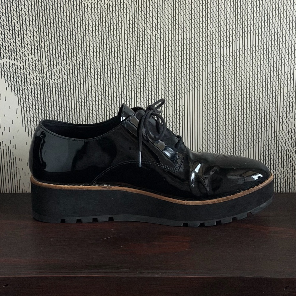 Eileen Fisher Eddy Derby Black Patent Platform Lace up Oxford Shoe ~ Size 7.5 - Picture 6 of 15
